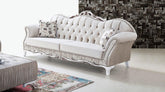 Wooden Twist Hand Craved Estilo Tufted Teak Wood 3 Seater Sofa Set ( Silver ) - WoodenTwist
